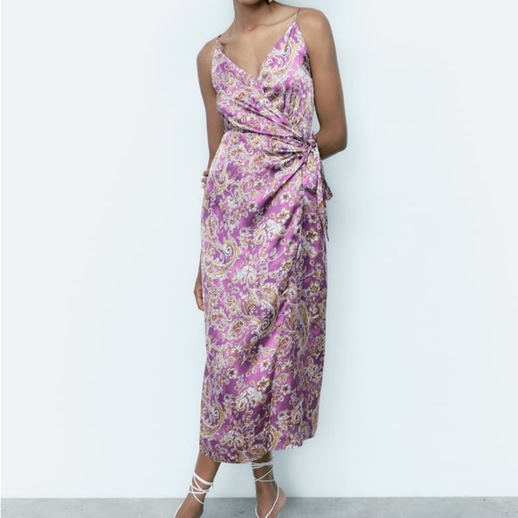 NWT ZARA SATIN EFFECT PRINT DRESS - Picture 1 of 16